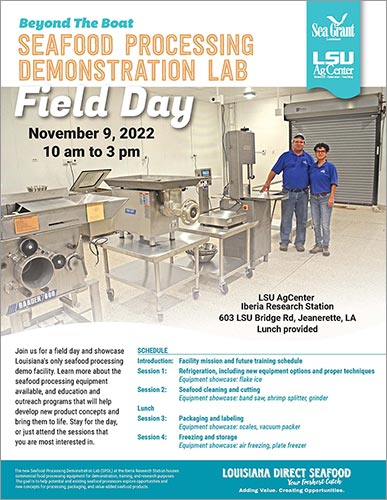 Image: Seafood Processing Demonstration Lab Field Day flyer