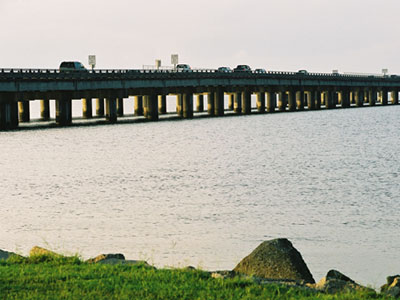 Travelling across a bridge.