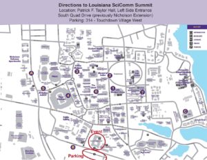 Louisiana SciComm Summit parking map